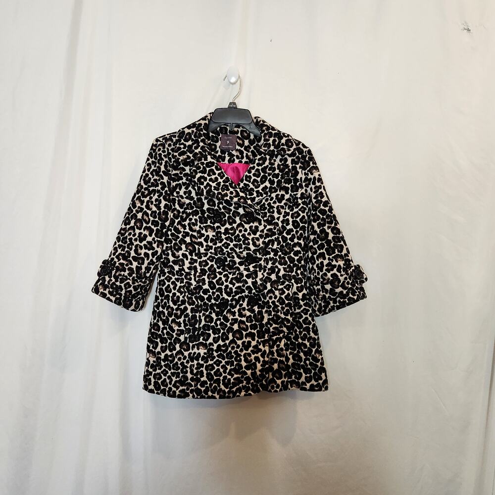 FOREVER 21 Black Cream Leopard Print‎ Retro Carpet Bag Pea Coat Juniors Large L